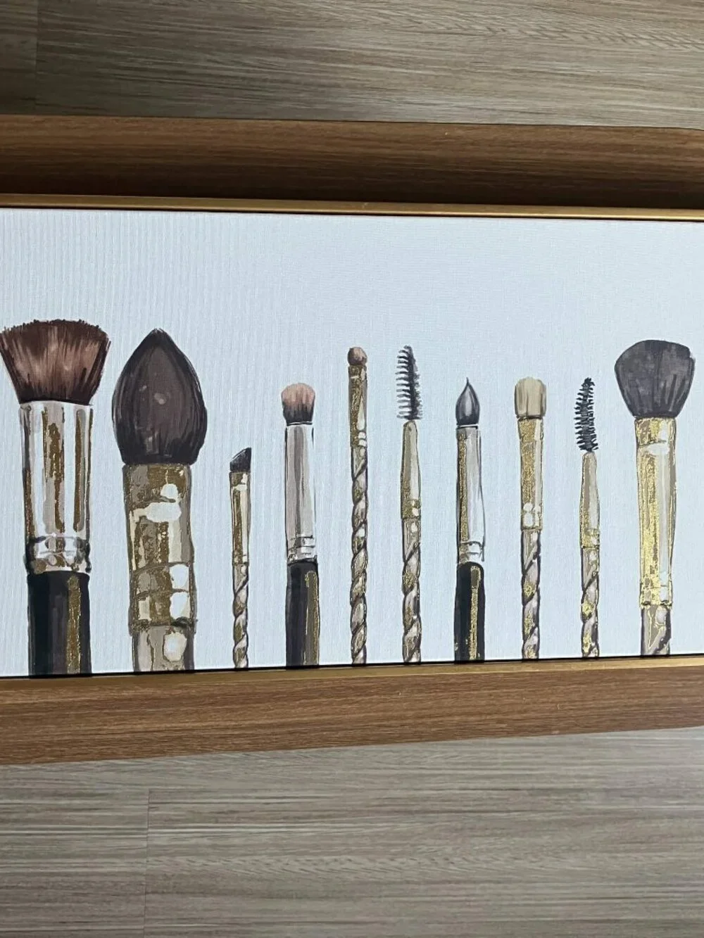 Makeup Brushes Gold Framed Canvas Print